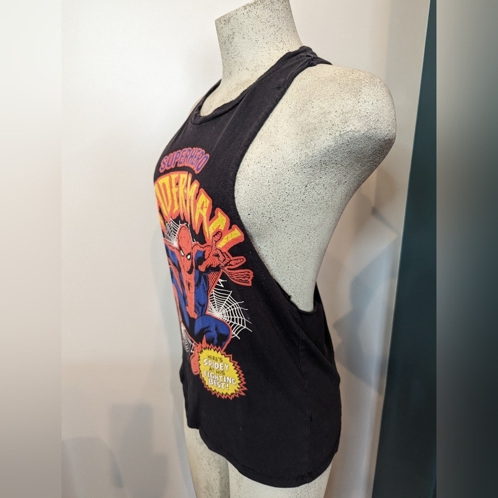 Marvel Women's Spiderman Tank braided back black Rare Unique Women's Top size S - Picture 5 of 9